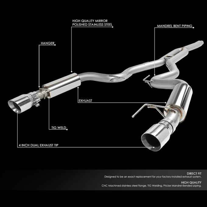 D-Motoring - 15-18 Ford Mustang 2.3L Ecoboost Cat Back Exhaust System - 3 - Rolled - Muffler Tip - Stainless Steel - 2