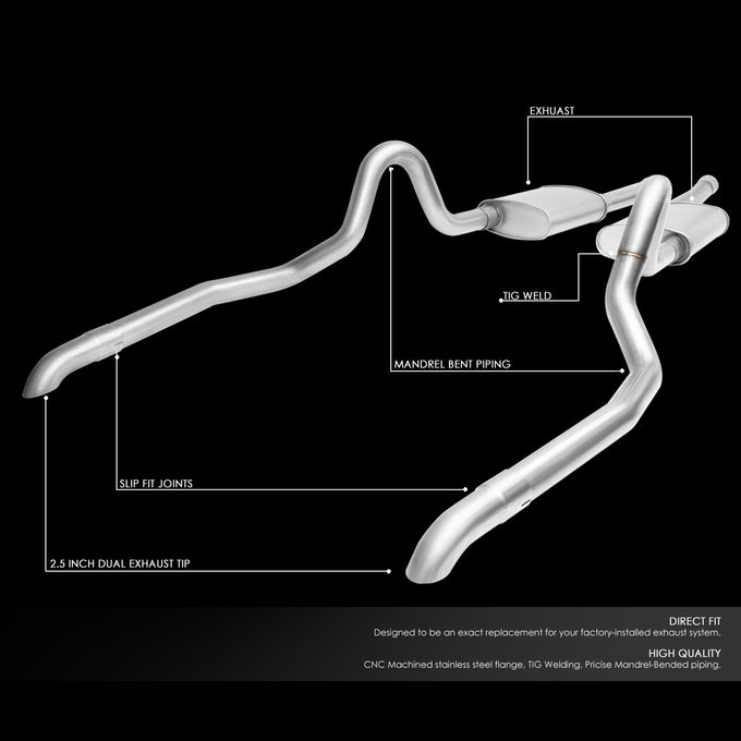 D-Motoring - 87-93 Ford Mustang 5.0L V8 Cat Back Exhaust System - 2.5 - Dual - Stainless Steel - 2