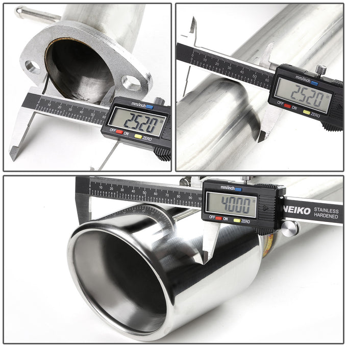 D-Motoring - Cat Back Exhaust System - W/ 4 Diagonal Muffler Tip - Stainless Steel - 96-04 Ford Mustang GT V8 - 5