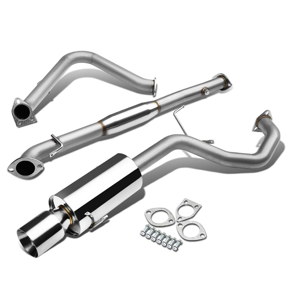 D-Motoring - Cat Back Exhaust System - W/ 4 Rolled Muffler Tip - Stainless Steel - 99-03 Mitsubishi Galant DS / ES / LS - 1