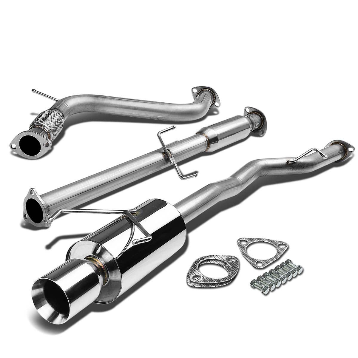 D-Motoring - Cat Back Exhaust System - W/ 4 Rolled Muffler Tip - Stainless Steel - 94-97 Honda Accord - 1