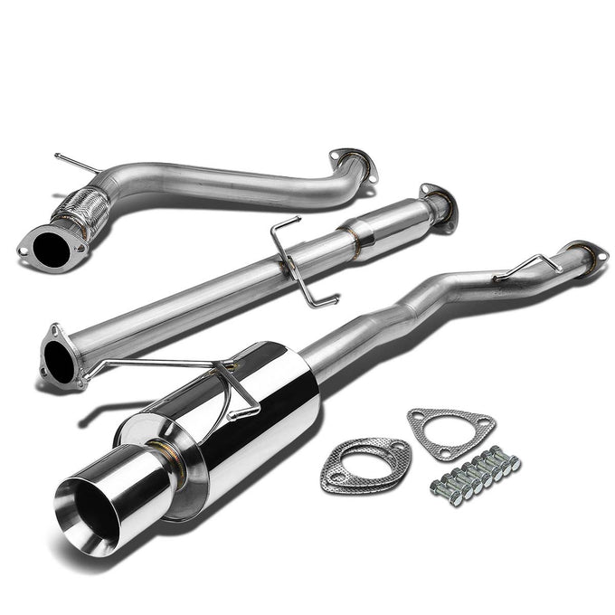 D-Motoring - Cat Back Exhaust System - W/ 4 Rolled Muffler Tip - Stainless Steel - 94-97 Honda Accord - 1