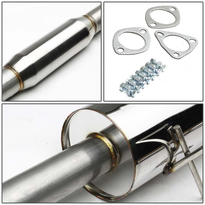 D-Motoring - Cat Back Exhaust System - W/ 4 Rolled Muffler Tip - Stainless Steel - 94-97 Honda Accord - 4