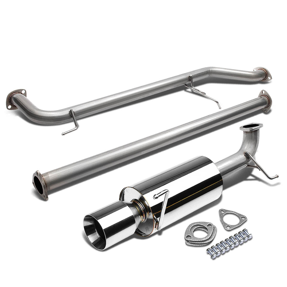 D-Motoring - Cat Back Exhaust System - W/ 4 Rolled Muffler Tip - Stainless Steel - 98-02 Honda Accord CG1-6 - 1