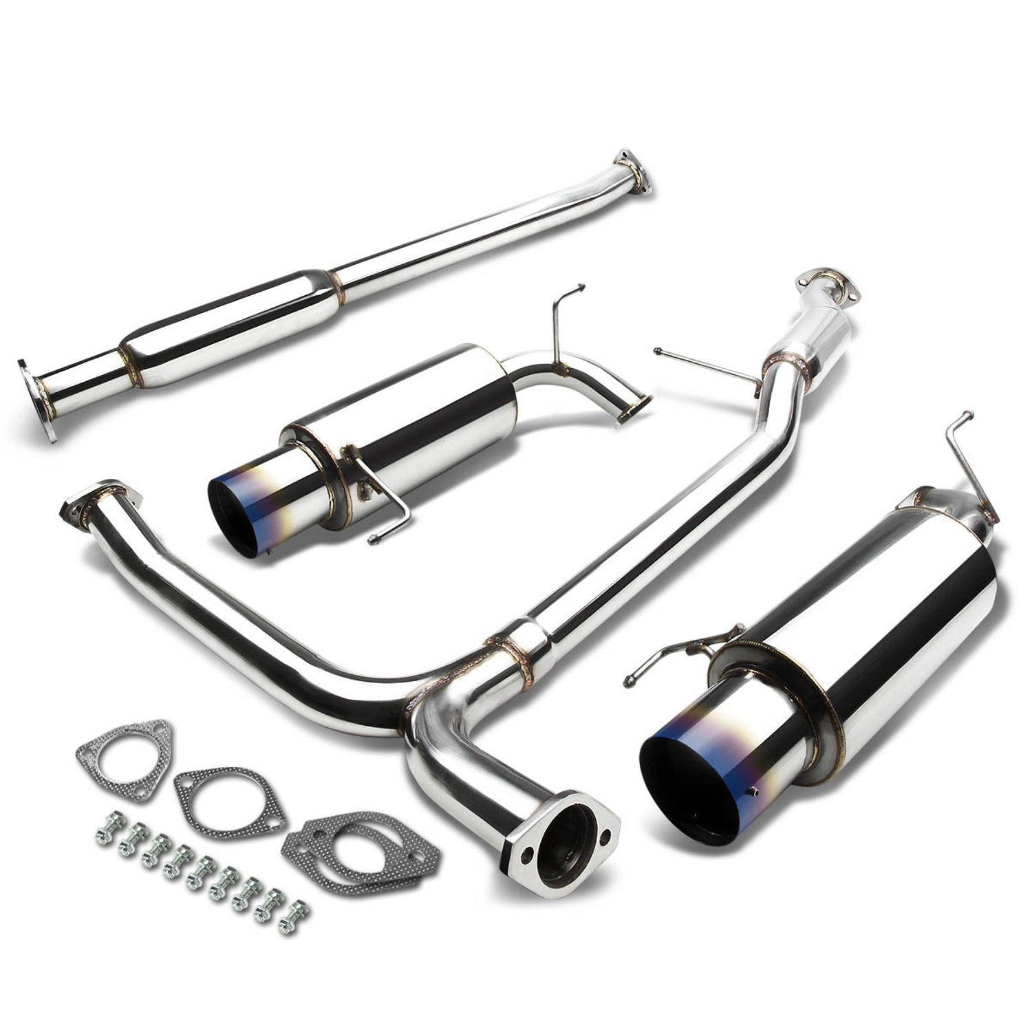 D-Motoring - Cat Back Exhaust System - W/ 4.5 Dual Burnt Muffler Tips - Stainless Steel - 98-02 Honda Accord V6 - 1