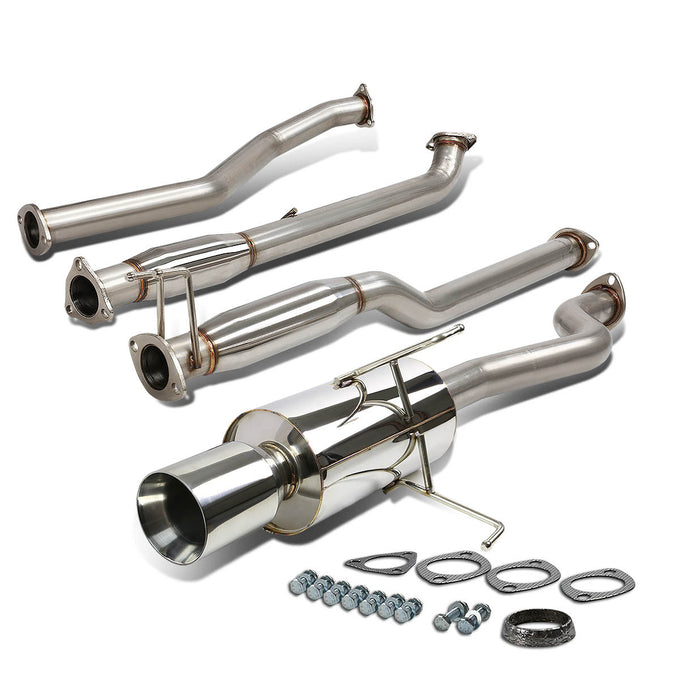 D-Motoring - Cat Back Exhaust System - W/ 4 Rolled Muffler Tip - Stainless Steel - 01-05 Honda Civic DX LX 2DR / 4DR - 1