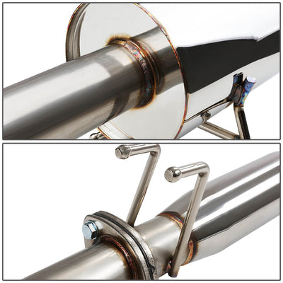 D-Motoring - Cat Back Exhaust System - W/ 4 Rolled Muffler Tip - Stainless Steel - 01-05 Honda Civic DX LX 2DR / 4DR - 2