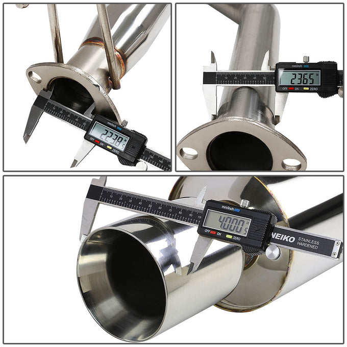 D-Motoring - Cat Back Exhaust System - W/ 4 Rolled Muffler Tip - Stainless Steel - 01-05 Honda Civic DX LX 2DR / 4DR - 5