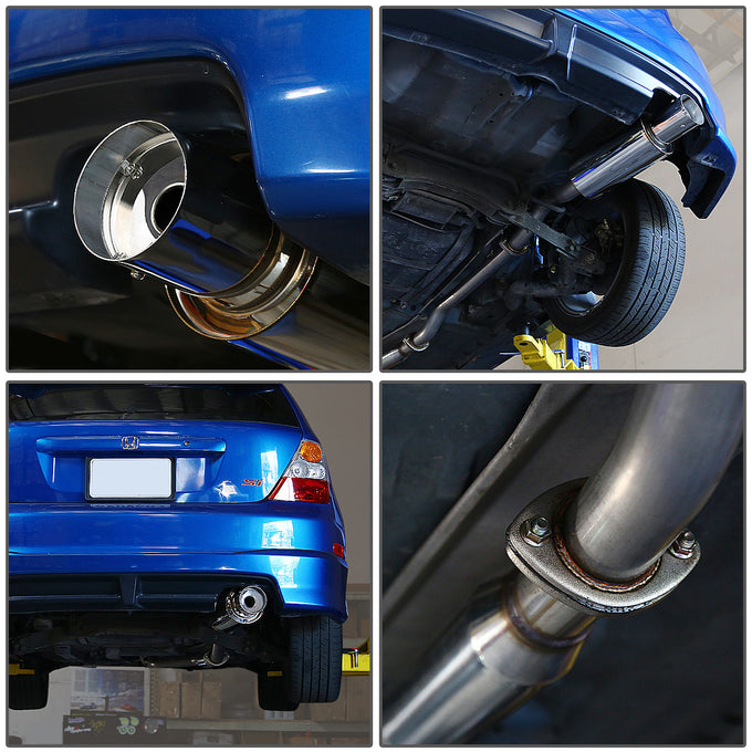 D-Motoring - Cat Back Exhaust System - W/ 4 Muffler Tip - Stainless Steel - 02-05 Honda Civic Si Hatchback EP3 - 5