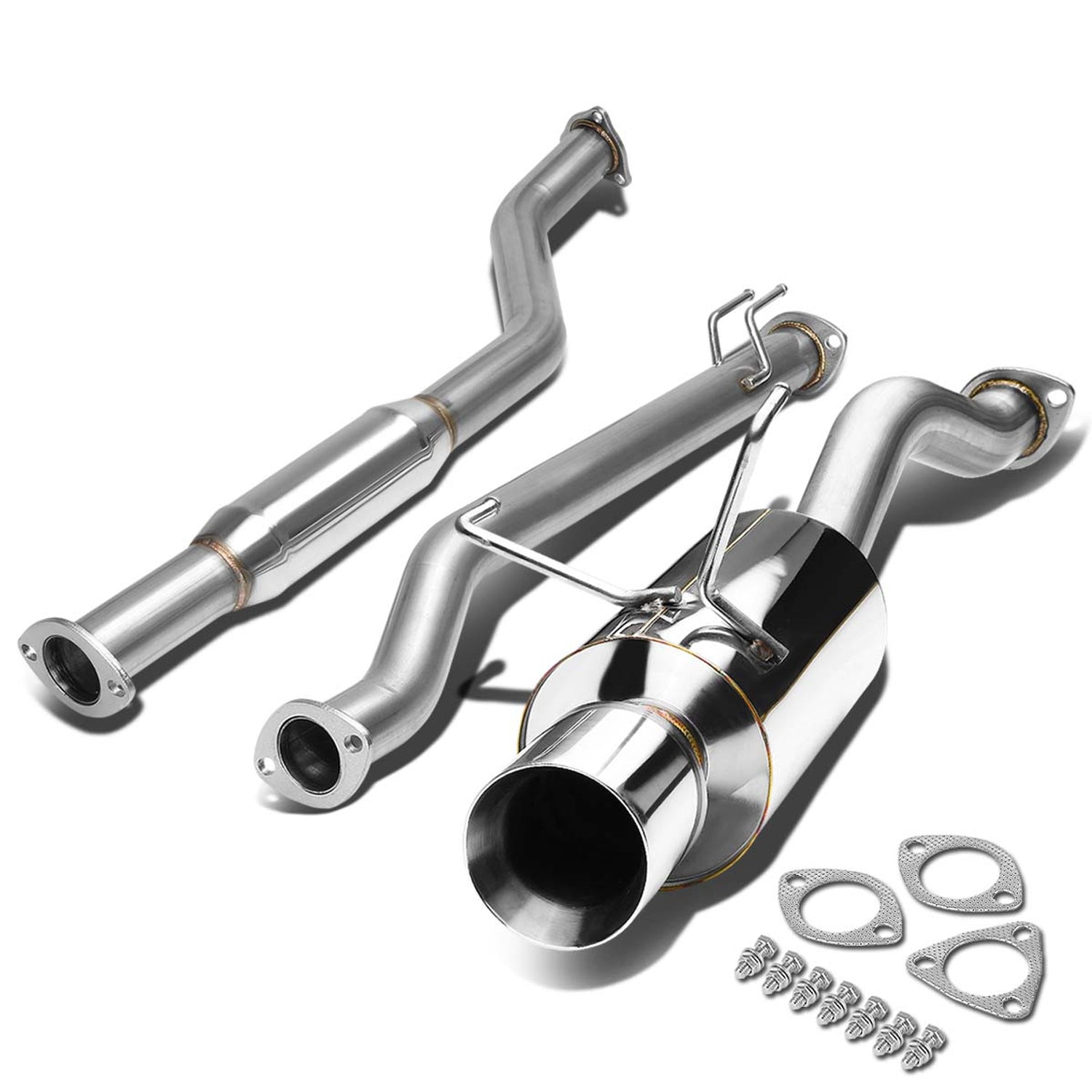 D-Motoring - Cat Back Exhaust System - W/ 4 Rolled Muffler Tip - Stainless Steel - 02-05 Honda Civic Si Hatchback EP3 - 1