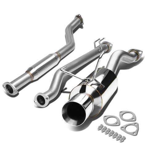 D-Motoring - Cat Back Exhaust System - W/ 4 Rolled Muffler Tip - Stainless Steel - 02-05 Honda Civic Si Hatchback EP3 - 1