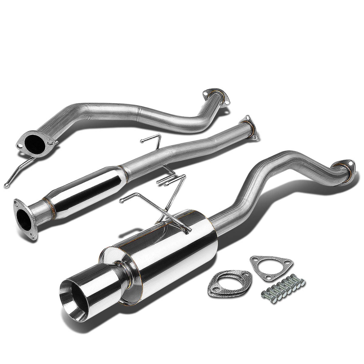 D-Motoring - Cat Back Exhaust System - W/ 4 Rolled Muffler Tip - Stainless Steel - 92-00 Honda Civic 2- / 4-Door - 1