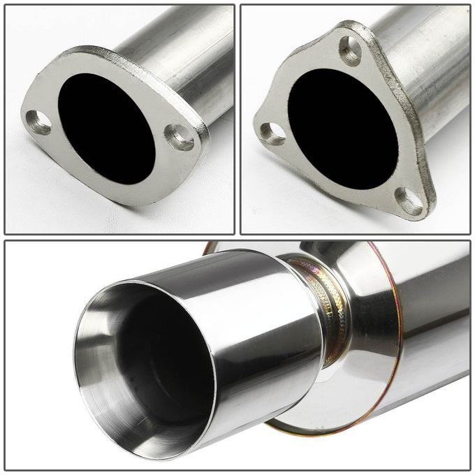 D-Motoring - Cat Back Exhaust System - W/ 4 Rolled Muffler Tip - Stainless Steel - 92-00 Honda Civic 2- / 4-Door - 2