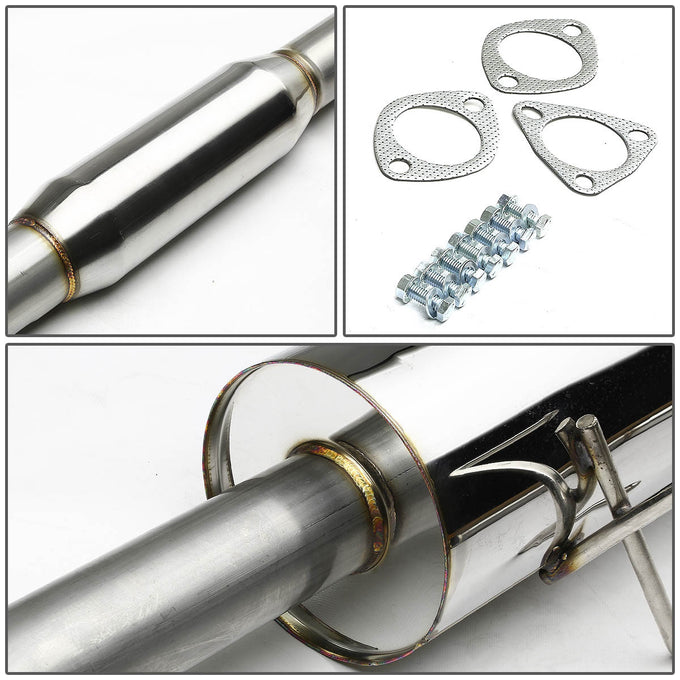 D-Motoring - Cat Back Exhaust System - W/ 4 Rolled Muffler Tip - Stainless Steel - 92-00 Honda Civic 2- / 4-Door - 3