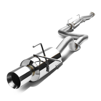 D-Motoring - Cat Back Exhaust System - W/ 4 Rolled Muffler Tip - Stainless Steel - 96-00 Honda Civic 3-Door Hatchback - 3