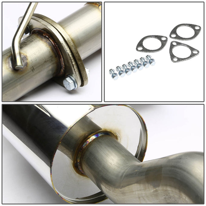 D-Motoring - Cat Back Exhaust System - W/ 4 Rolled Muffler Tip - Stainless Steel - 96-00 Honda Civic 3-Door Hatchback - 4