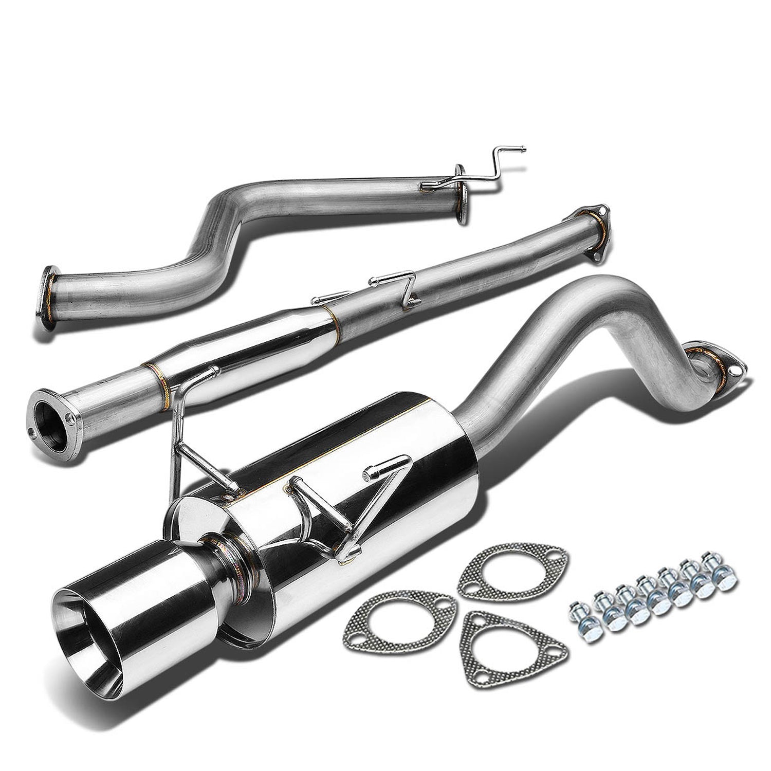 D-Motoring - Cat Back Exhaust System - W/ 4 Rolled Muffler Tip - Stainless Steel - 93-97 Honda Del Sol - 1
