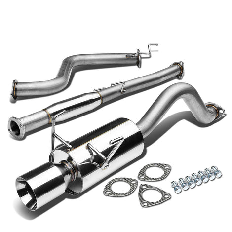 D-Motoring - Cat Back Exhaust System - W/ 4 Rolled Muffler Tip - Stainless Steel - 93-97 Honda Del Sol - 1