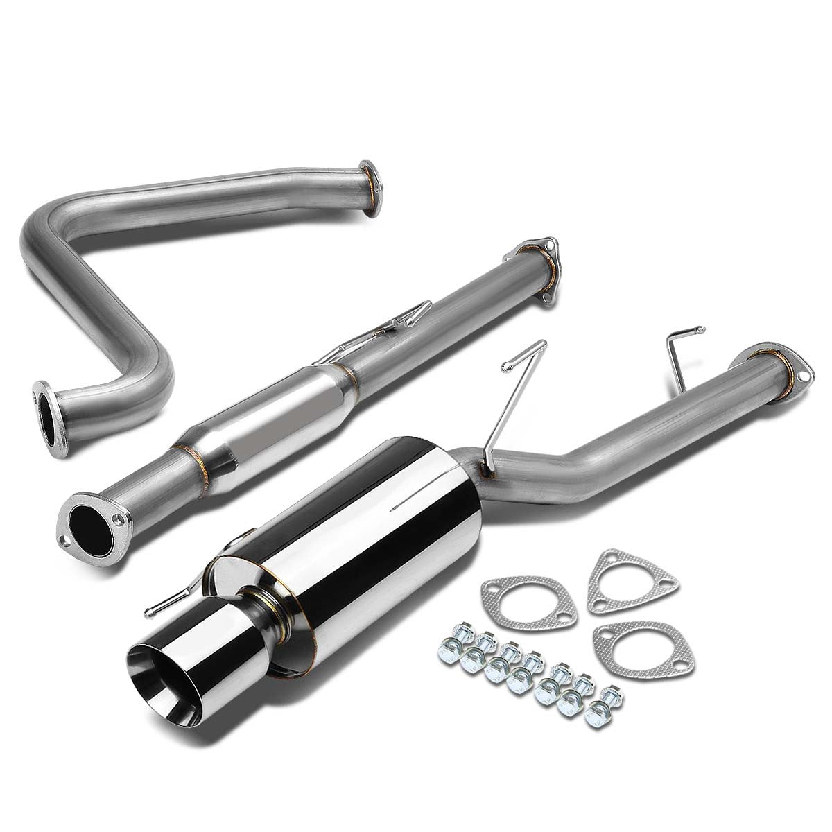 D-Motoring - Cat Back Exhaust System - W/ 4 Rolled Muffler Tip - Stainless Steel - 92-96 Honda Prelude - 1