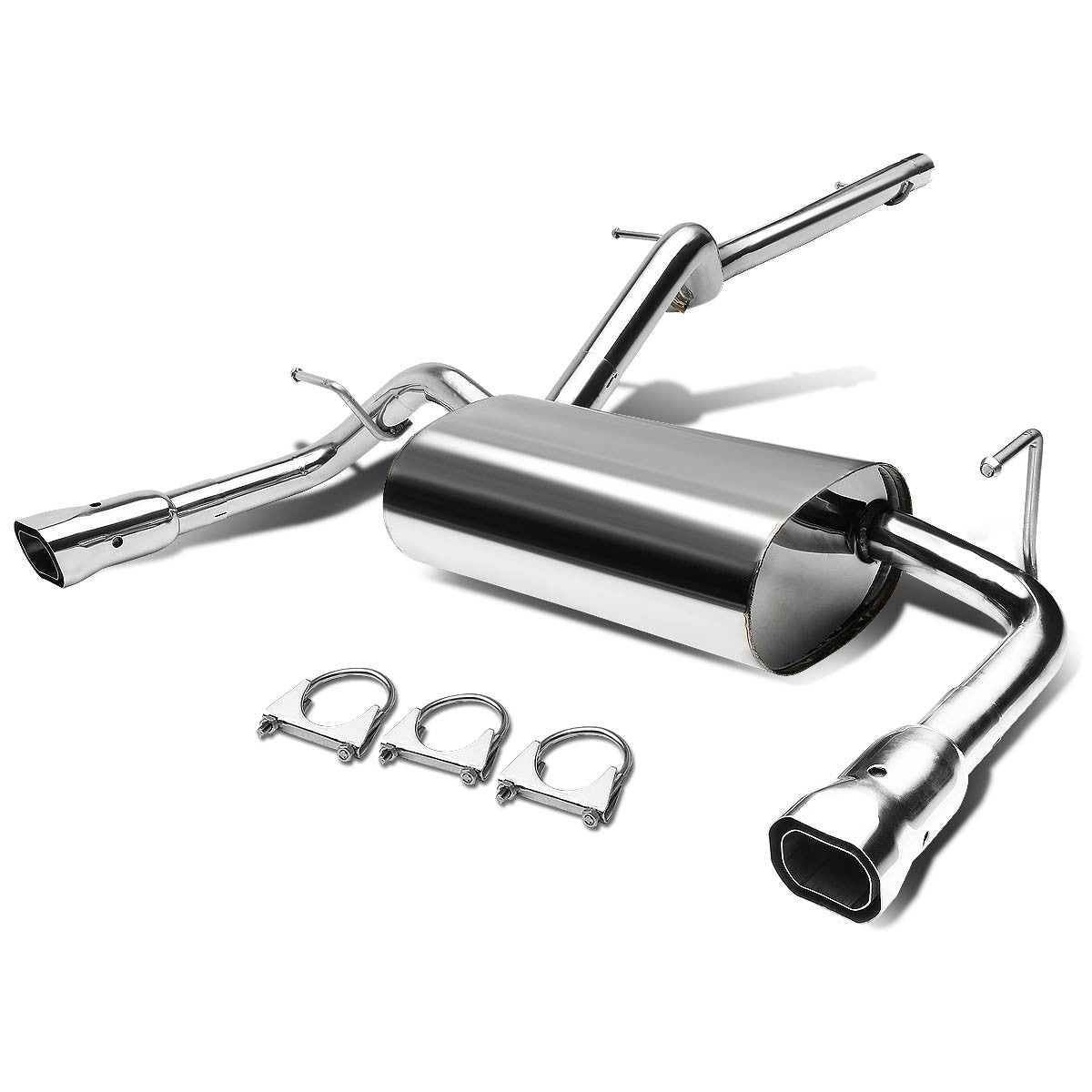 D-Motoring - Cat Back Exhaust System - W/ Dual Muffler Tips - Stainless Steel - 07-17 Jeep Wrangler JK 2-Door - 1