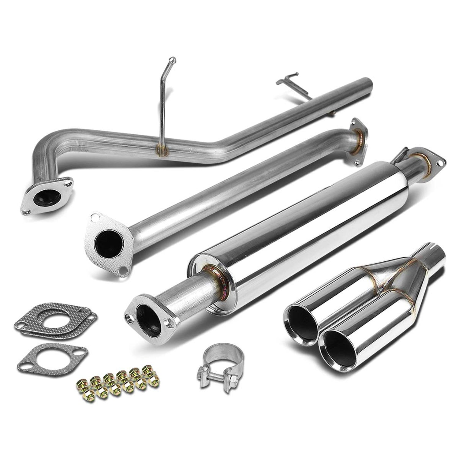 D-Motoring - Cat Back Exhaust System - W/ 2.5 Dual Muffler Tips - Stainless Steel - 2006-2011 Kia Rio - 1