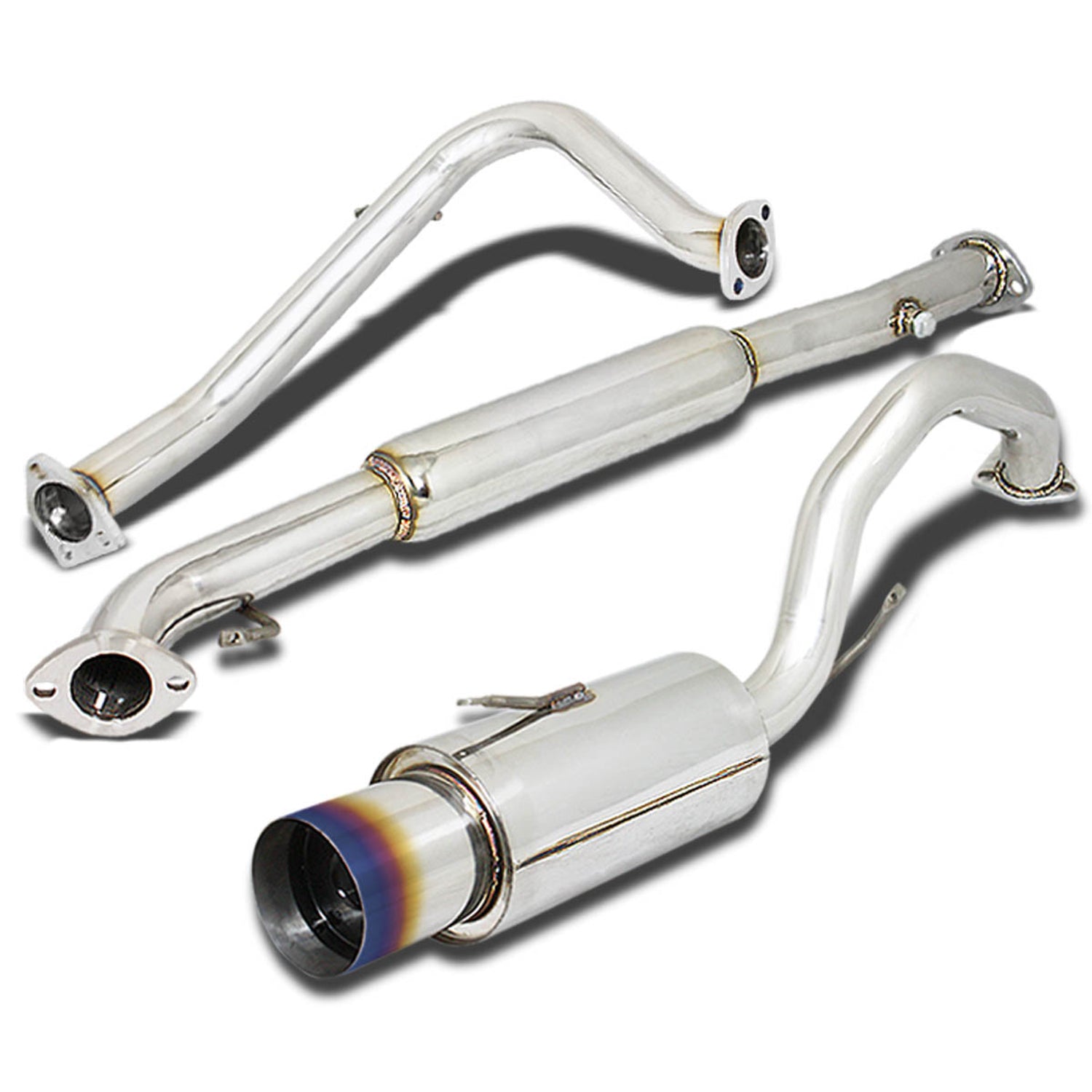 D-Motoring - Cat Back Exhaust System - W/ 4.5 Burnt Muffler Tip - Stainless Steel - 95-99 Mitsubishi Eclipse / 95-98 Eagle Talon - 1