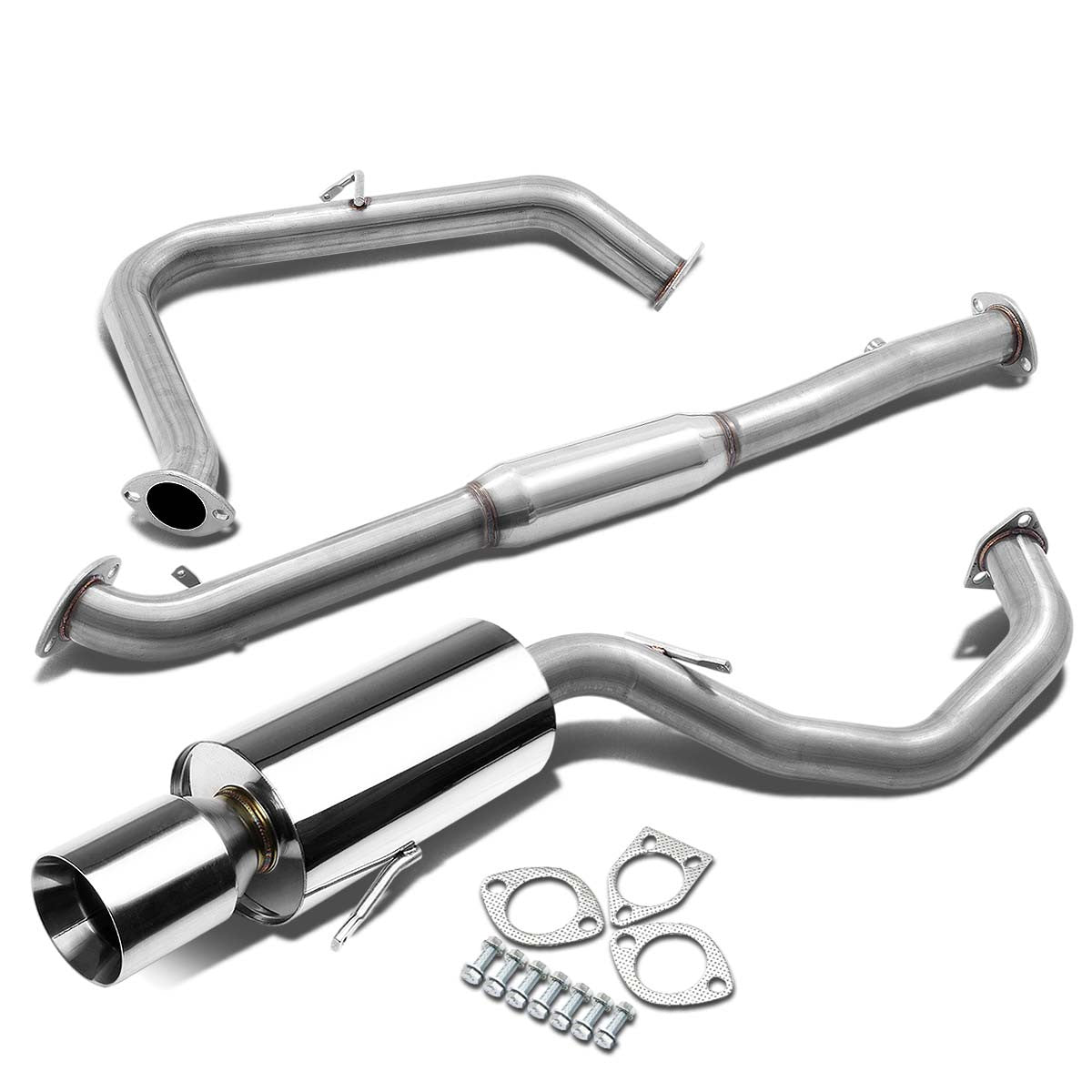 D-Motoring - Cat Back Exhaust System - W/ 4 Rolled Muffler Tip - Stainless Steel - 95-99 Mitsubishi Eclipse / 95-98 Eagle Talon - 1