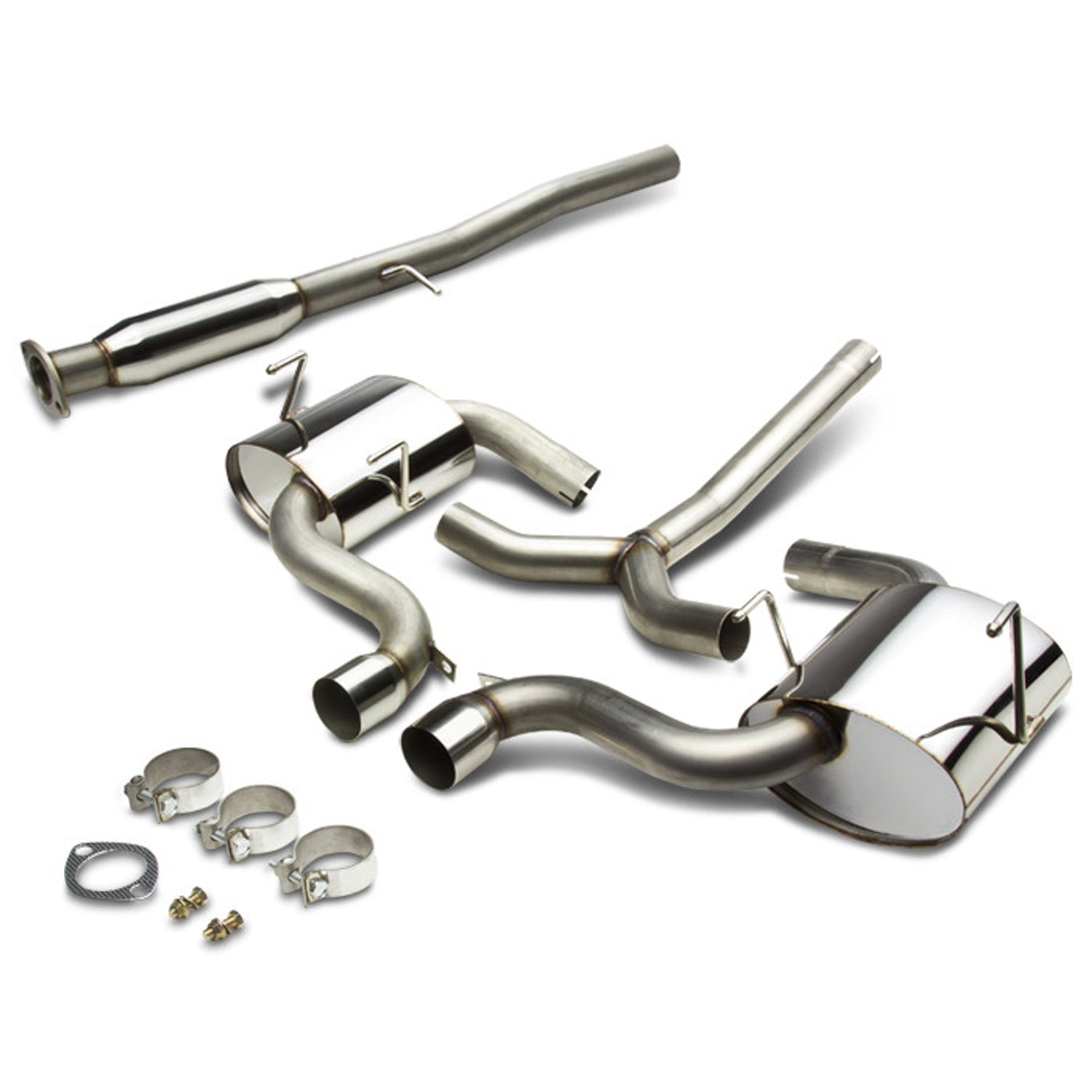 D-Motoring - Cat Back Exhaust System - W/ 3 Dual Muffler Tips - Stainless Steel - 02-06 Mini Cooper S Hatch R52 / Convertible R53 MK1 - 1