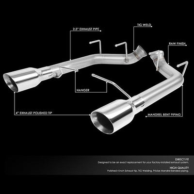 Axle-Back Exhaust w/4 in. OD Stainless Steel Muffler Tips <br>11-14 Ford Mustang 5.0L 5.4L