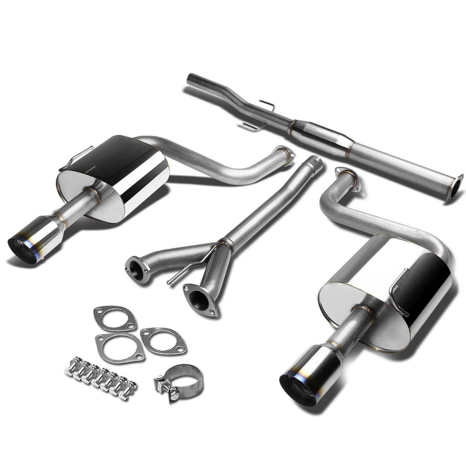 D-Motoring - Cat Back Exhaust System - W/ 4 Dual Burnt Muffler Tips - Stainless Steel - 09-14 Nissan Maxima A35 3.5L V6 - 1