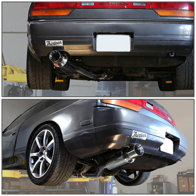 D-Motoring - Cat Back Exhaust System - W/ 4 Rolled Muffler Tip - Stainless Steel - 89-94 240SX Silvia S13 - 8