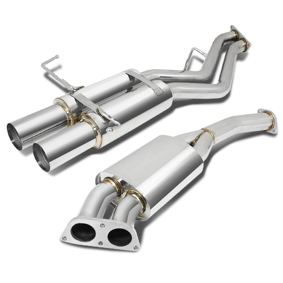 D-Motoring - Cat Back Exhaust System - W/ 3.5 Dual Muffler Tips - Stainless Steel - 95-98 Nissan 240SX S14 - 1