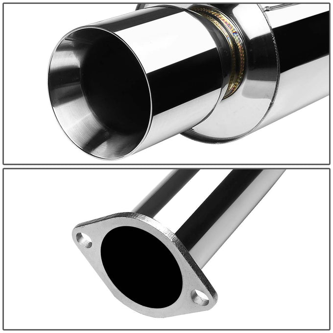 D-Motoring - Cat Back Exhaust System - W/ 4 Rolled Muffler Tip - Stainless Steel - 95-98 Nissan 240SX S14 - 2