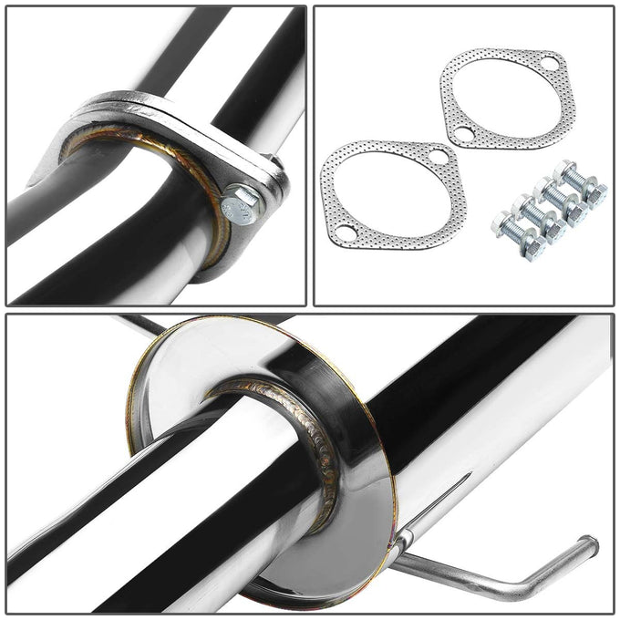 D-Motoring - Cat Back Exhaust System - W/ 4 Rolled Muffler Tip - Stainless Steel - 95-98 Nissan 240SX S14 - 4