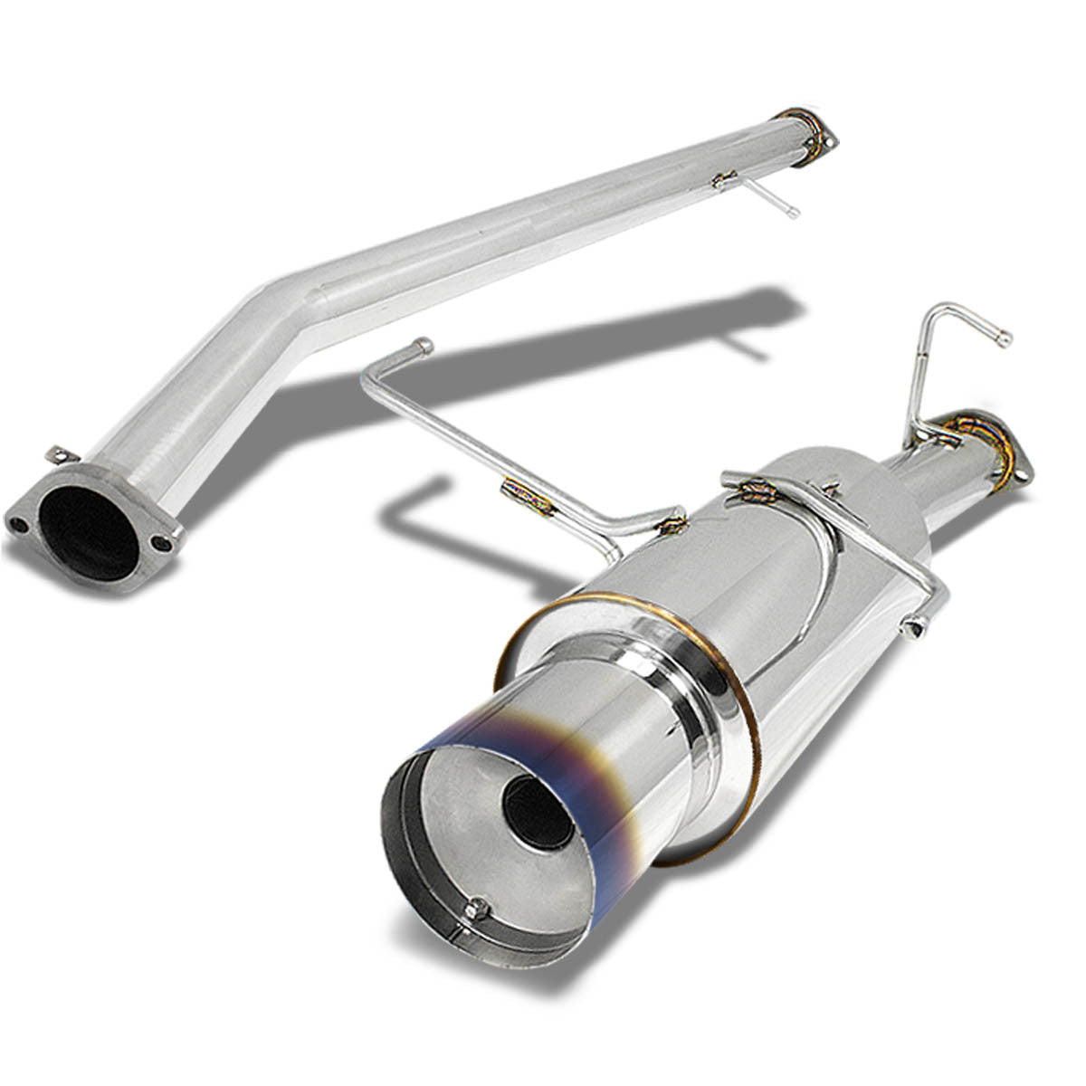 D-Motoring - Cat Back Exhaust System - W/ 4.5 Burnt Muffler Tip - Stainless Steel - 95-98 Nissan 240SX S14 - 1