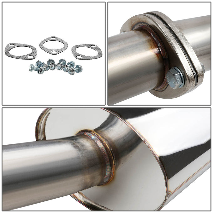 D-Motoring - Cat Back Exhaust System - W/ 4 Rolled Muffler Tip - Stainless Steel - 05-07 Chevy Cobalt 2.2L DOHC - 4