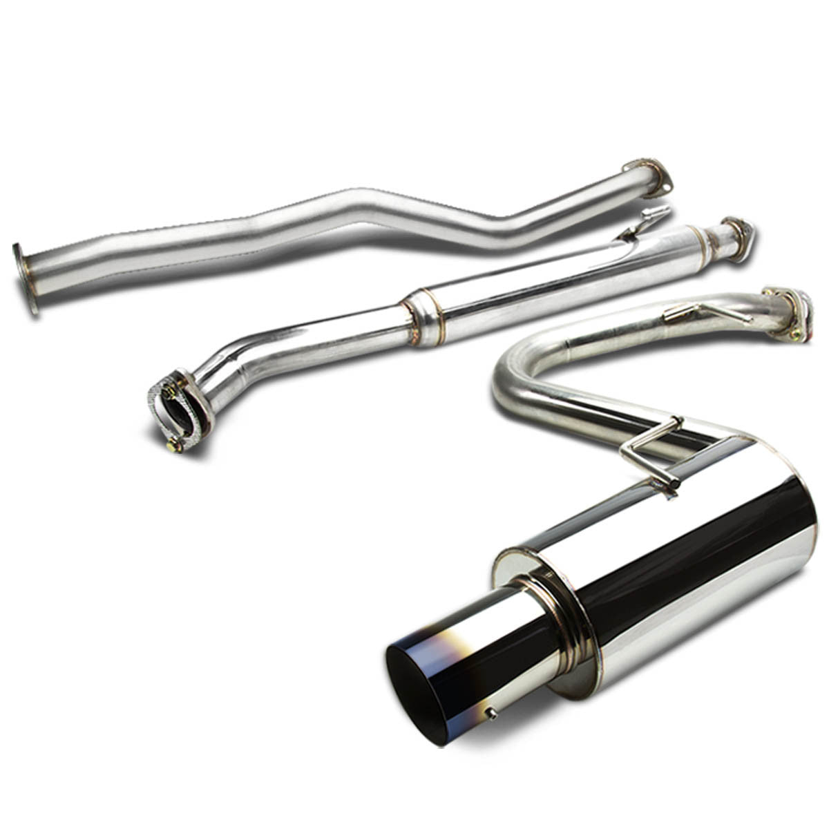 D-Motoring - Cat Back Exhaust System - W/ 4 Burnt Muffler Tip - Stainless Steel - 04-10 Scion TC Coupe - 1
