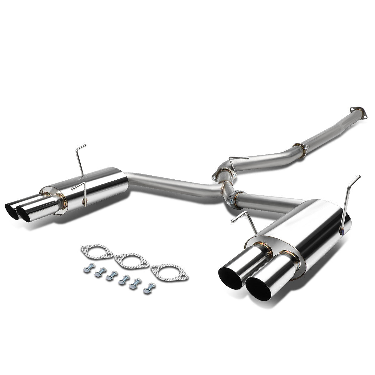 D-Motoring - Cat Back Exhaust System - W/ 3 Dual Muffler Tips - Stainless Steel - 15-17 Subaru WRX/STI / Impreza GK/GT - 1