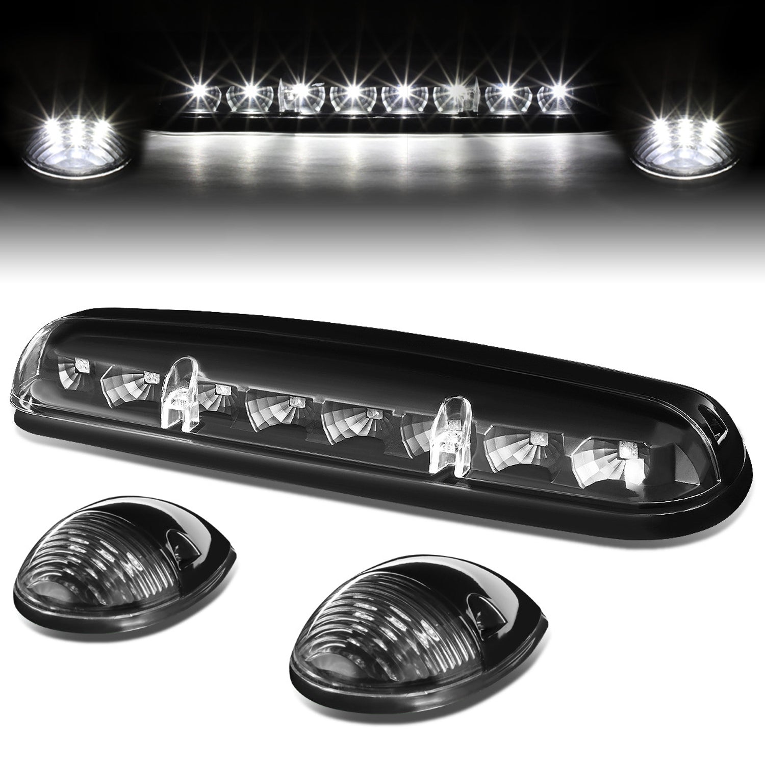 D-Motoring - Cab Roof Lights - White LED - Black Housing - Plug-n-Play - 3PCS - Chevy Silverado(Classic) / GMC Sierra(Classic) - 1