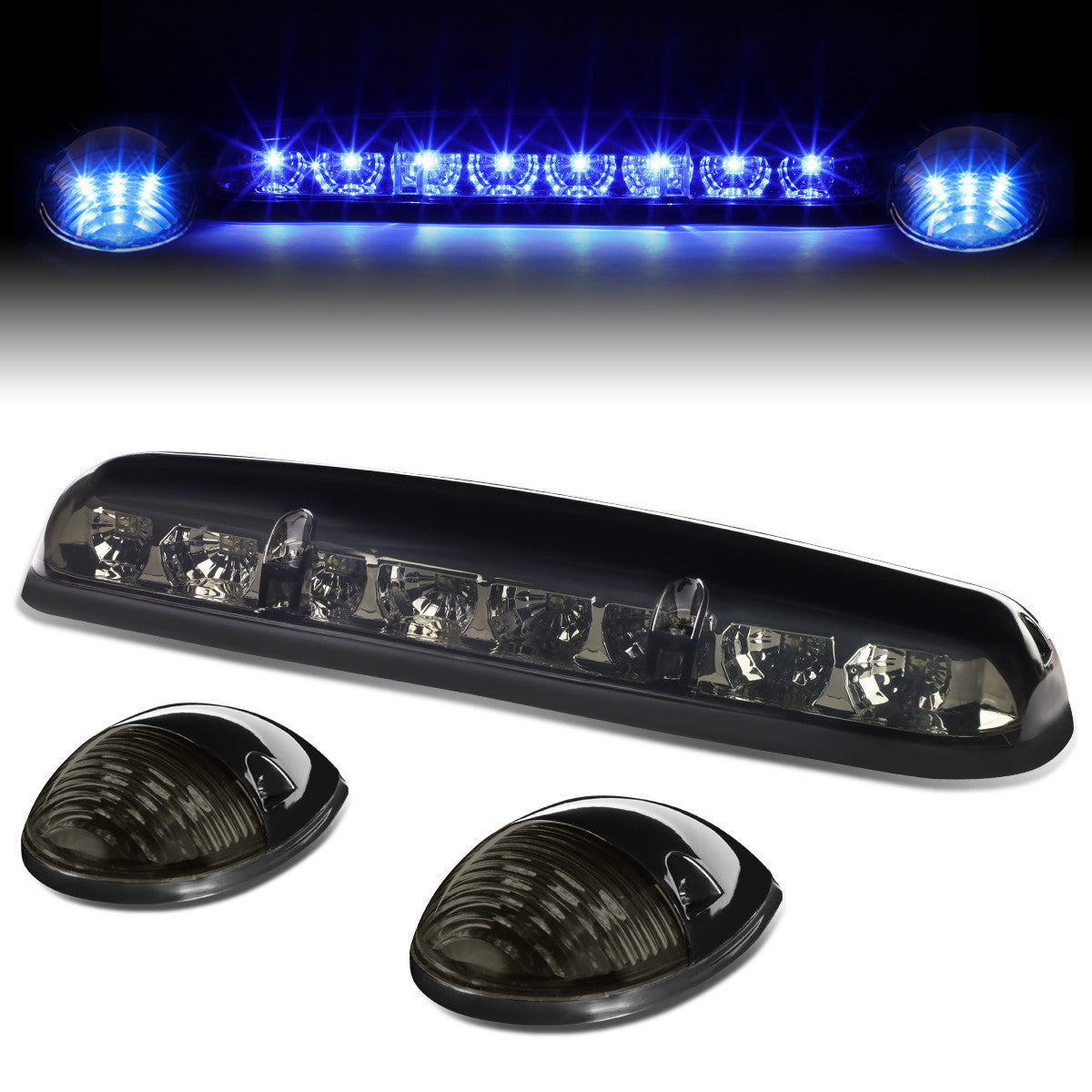 D-Motoring - Cab Roof Lights - Blue LED - Smoked Lens - Plug-n-Play - 3PCS - Chevy Silverado(Classic) / GMC Sierra(Classic) - 1