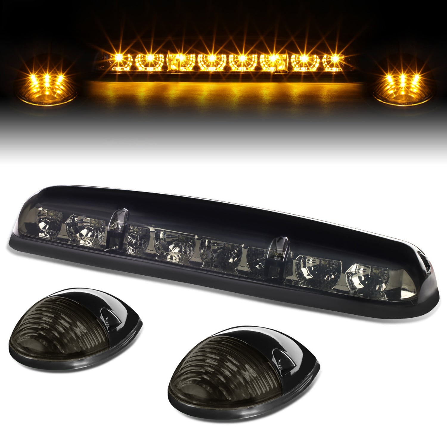D-Motoring - Cab Roof Lights - Yellow LED - Smoked Lens - Plug-n-Play - 3PCS - Chevy Silverado(Classic) / GMC Sierra(Classic) - 1