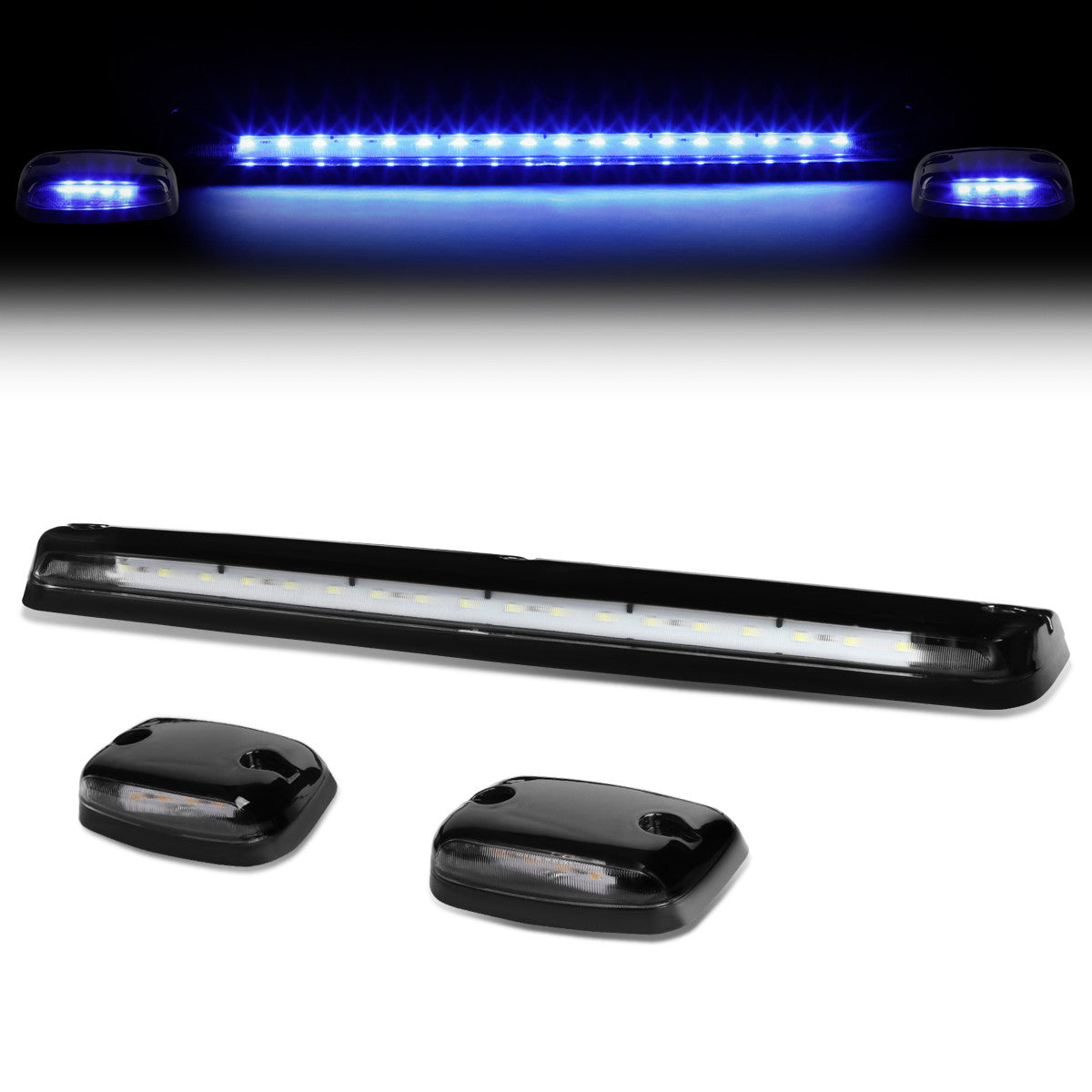 D-Motoring - Cab Roof Lights - Blue LED - Black Housing - Plug-n-Play - 3PCS - Chevy Silverado 1500 / 2500 / 3500 / GMC Sierra 1500 / 2500 / 3500 - 1