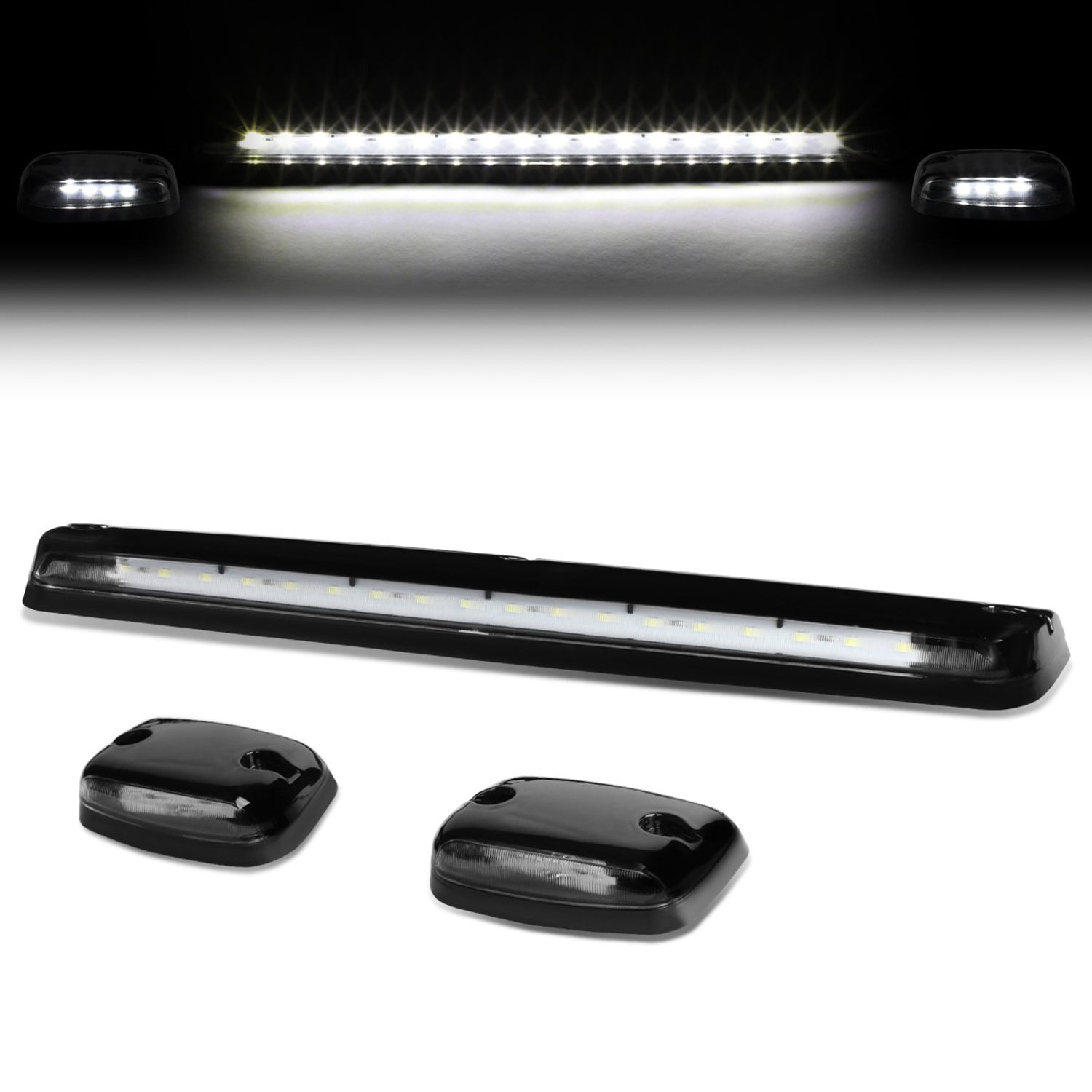 D-Motoring - Cab Roof Lights - White LED - Black Housing - Plug-n-Play - 3PCS - Chevy Silverado 1500 / 2500 / 3500 / GMC Sierra 1500 / 2500 / 3500 - 1