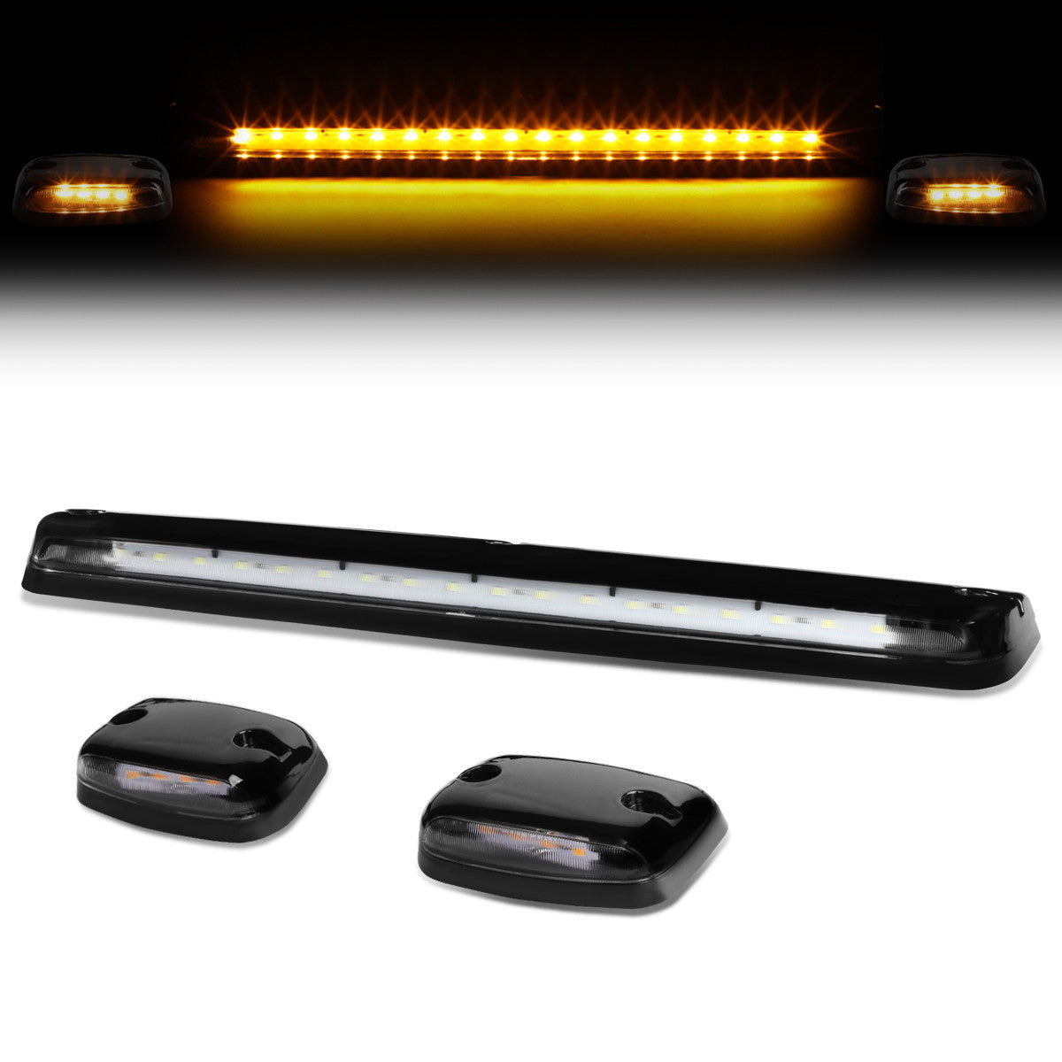 D-Motoring - Cab Roof Lights - Yellow LED - Black Housing - Plug-n-Play - 3PCS - Chevy Silverado 1500 / 2500 / 3500 / GMC Sierra 1500 / 2500 / 3500 - 1