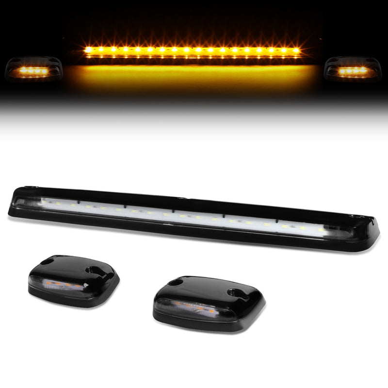 D-Motoring - Cab Roof Lights - Yellow LED - Black Housing - Plug-n-Play - 3PCS - Chevy Silverado 1500 / 2500 / 3500 / GMC Sierra 1500 / 2500 / 3500 - 1