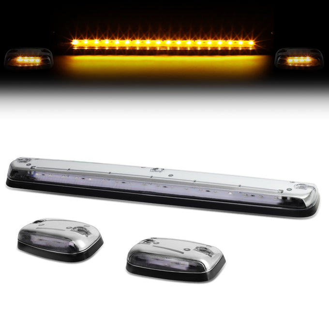 D-Motoring - Cab Roof Lights - Yellow LED - Chrome Housing - Plug-n-Play - 3PCS - Chevy Silverado 1500 / 2500 / 3500 / GMC Sierra 1500 / 2500 / 3500 - 1