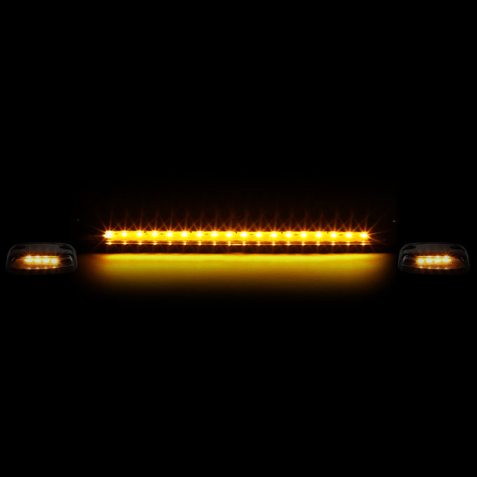 D-Motoring - Cab Roof Lights - Yellow LED - Chrome Housing - Plug-n-Play - 3PCS - Chevy Silverado 1500 / 2500 / 3500 / GMC Sierra 1500 / 2500 / 3500 - 3