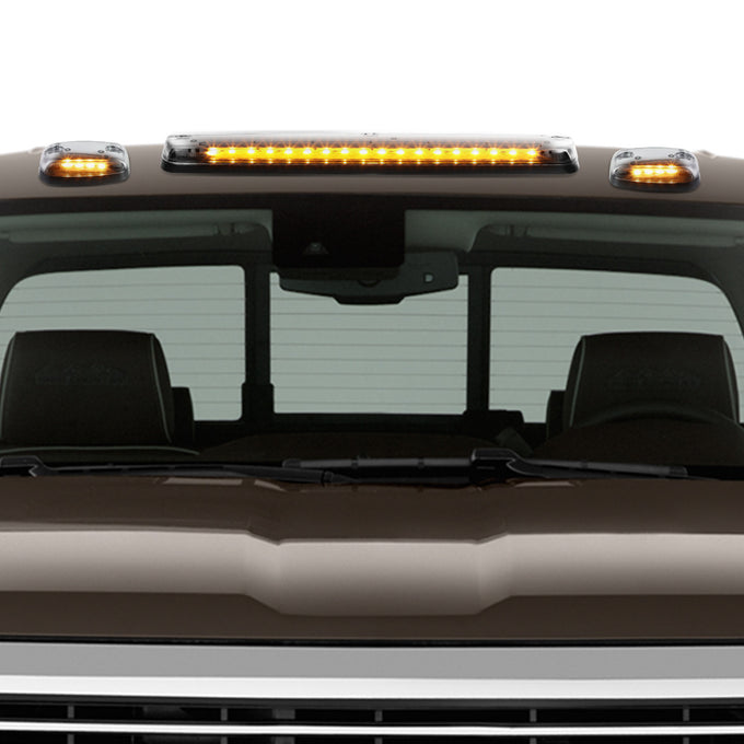 D-Motoring - Cab Roof Lights - Yellow LED - Chrome Housing - Plug-n-Play - 3PCS - Chevy Silverado 1500 / 2500 / 3500 / GMC Sierra 1500 / 2500 / 3500 - 5