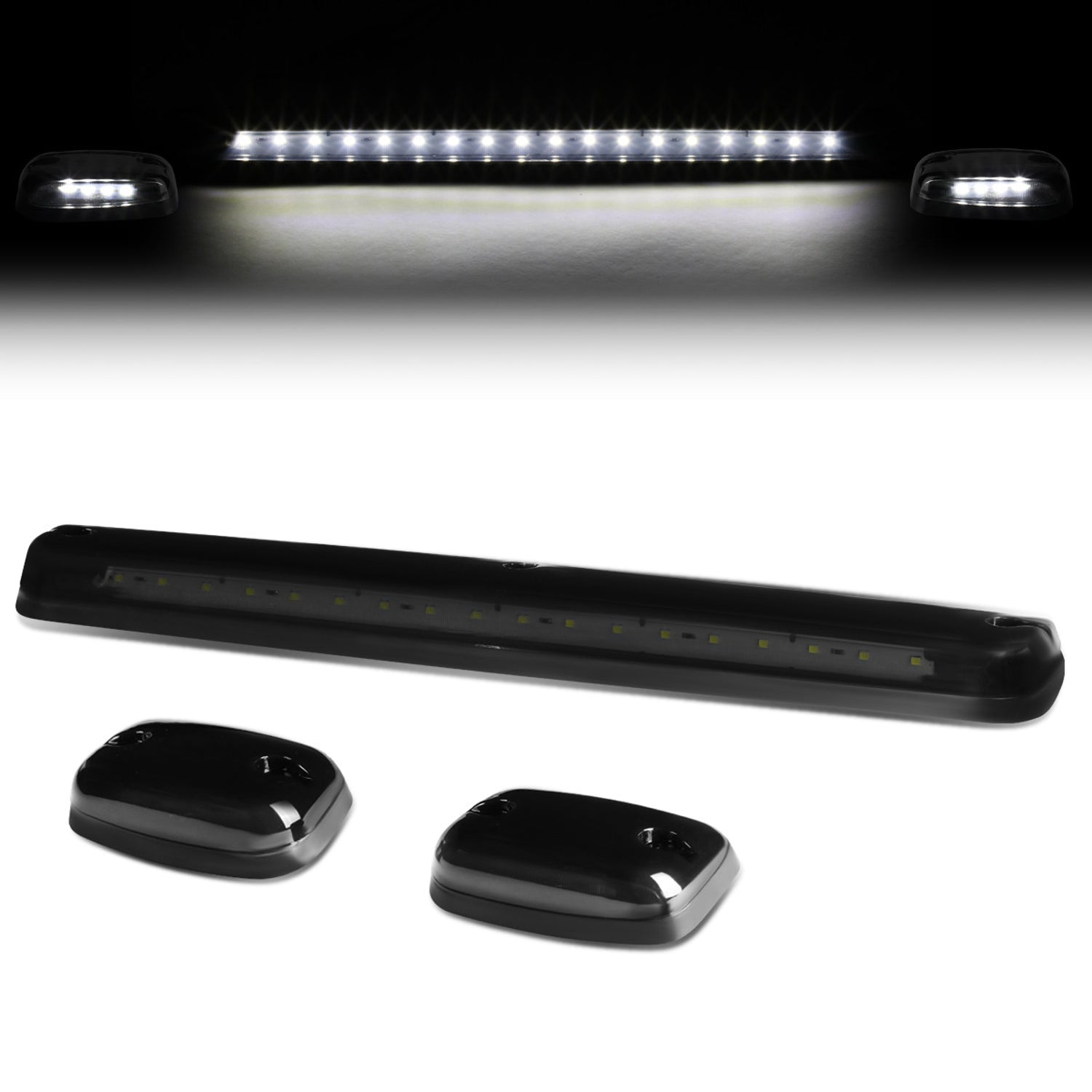 D-Motoring - Cab Roof Lights - White LED - Smoked Lens - Plug-n-Play - 3PCS - Chevy Silverado 1500 / 2500 / 3500 / GMC Sierra 1500 / 2500 / 3500 - 1