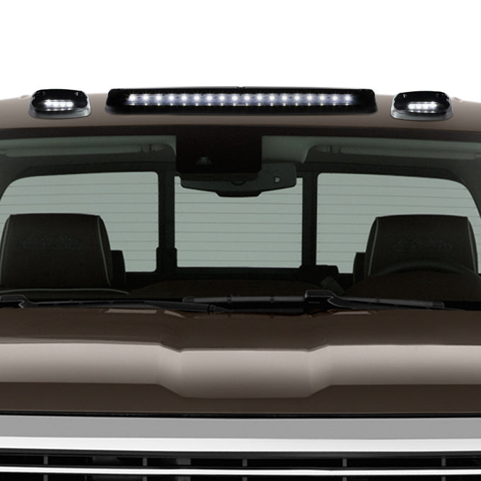 D-Motoring - Cab Roof Lights - White LED - Smoked Lens - Plug-n-Play - 3PCS - Chevy Silverado 1500 / 2500 / 3500 / GMC Sierra 1500 / 2500 / 3500 - 5